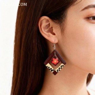 Best Quality Painting Wood Earrings Handmade in Bali